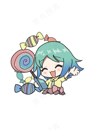 手绘糖果女孩二次元插画免抠