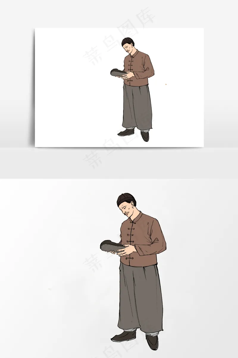 插画丨国风人物丨拿鞋的人001丨PPT插图psd模版下载