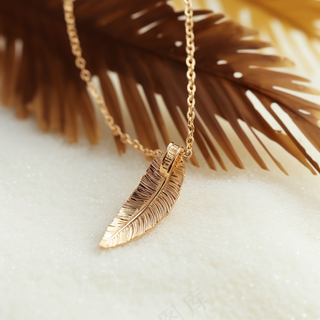 铂金羽毛项链首饰摄影图