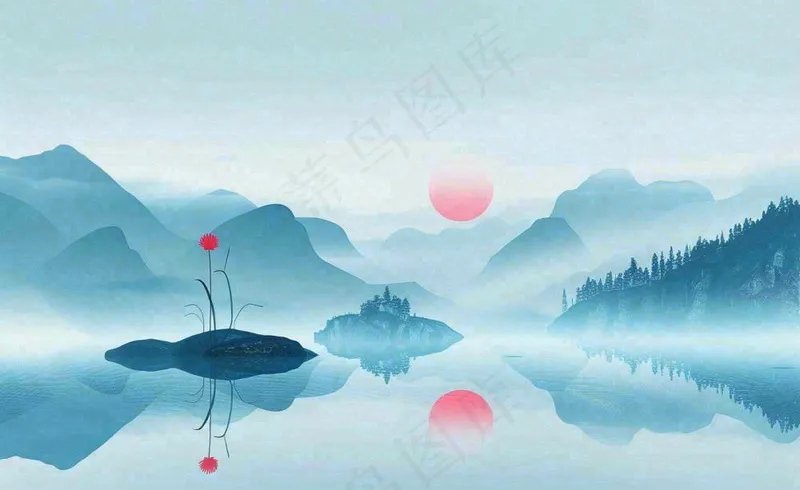 中国风水墨画山水画寒露插画背景(1408x864)