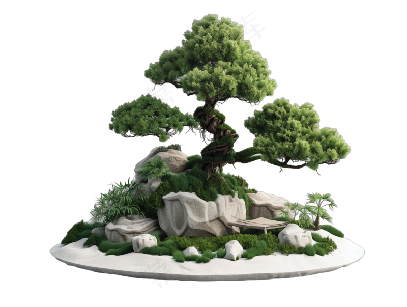 免抠假山盆景植物