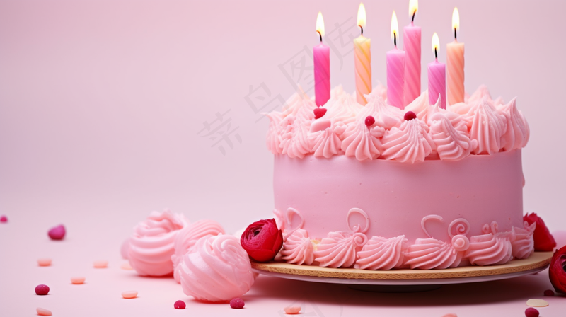 粉色生日蛋糕梦幻甜点摄影图