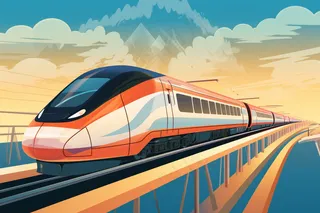 春节春运高铁轻轨列车开往回家的路科技卡通插画背景