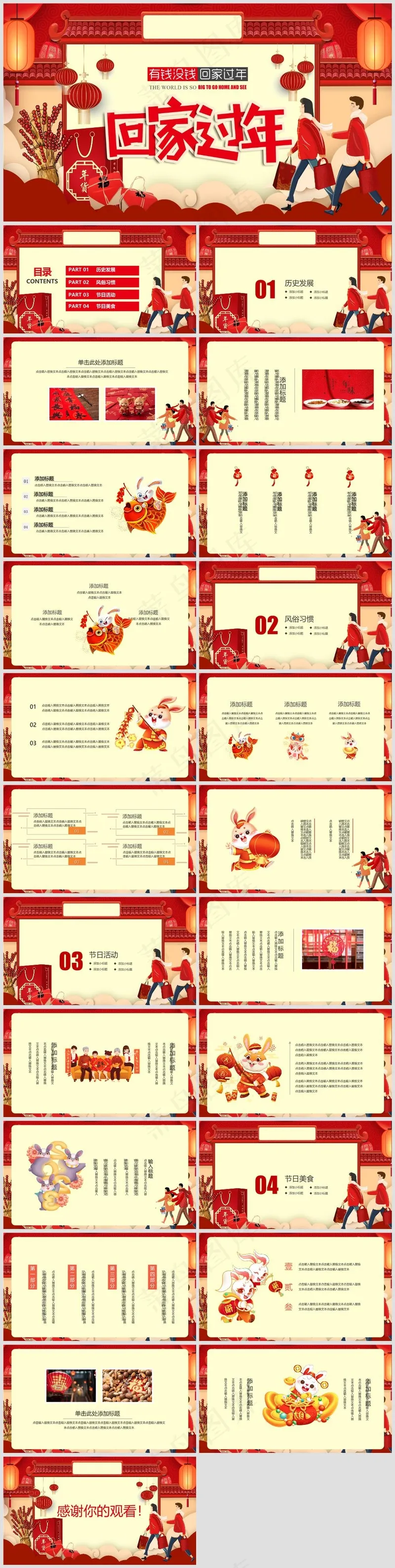 红色春运回家过年PPT模板