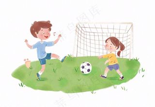 踢足球的少年运动员草坪卡通插画免抠