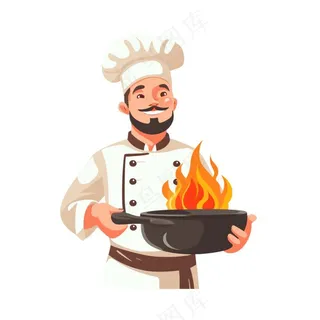 炒菜厨师大火卡通插画人物免抠