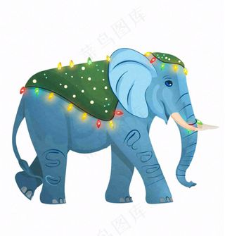 大象蓝色象云南节日装饰动物卡通插画免抠