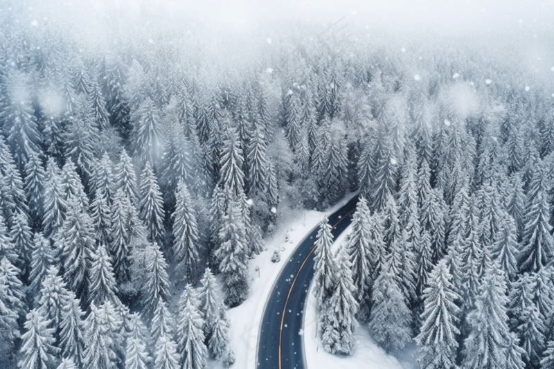 冬季雪山森林雾凇公路道路摄影图(4032x2688)