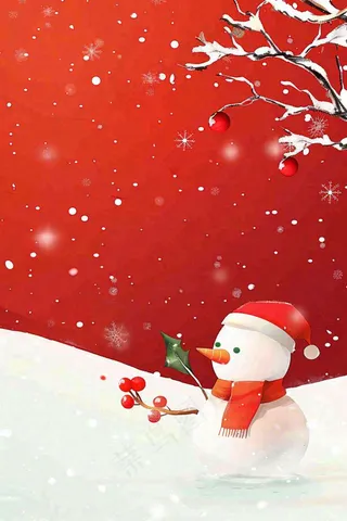红色宫墙背景白色雪人梅花冬至新年春节小年喜庆卡通插画背景