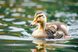 湖水里嬉戏的小鸭子春天摄影图