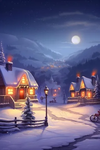 雪景夜晚小屋圣诞雪路背景