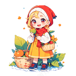 采水果的小姑娘 卡通 免抠透明底 (4)