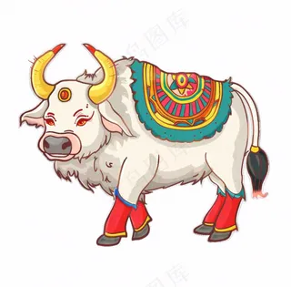 牛牦牛藏族吉祥物卡通插画免抠