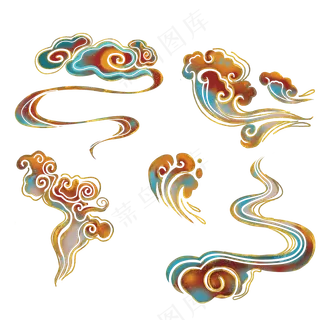 国潮敦煌云纹祥云插画免扣素材 (157)