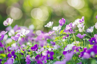 紫色小花朵花丛春天摄影图