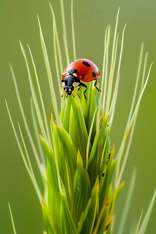 瓢虫七星瓢虫植物春天昆虫摄影图