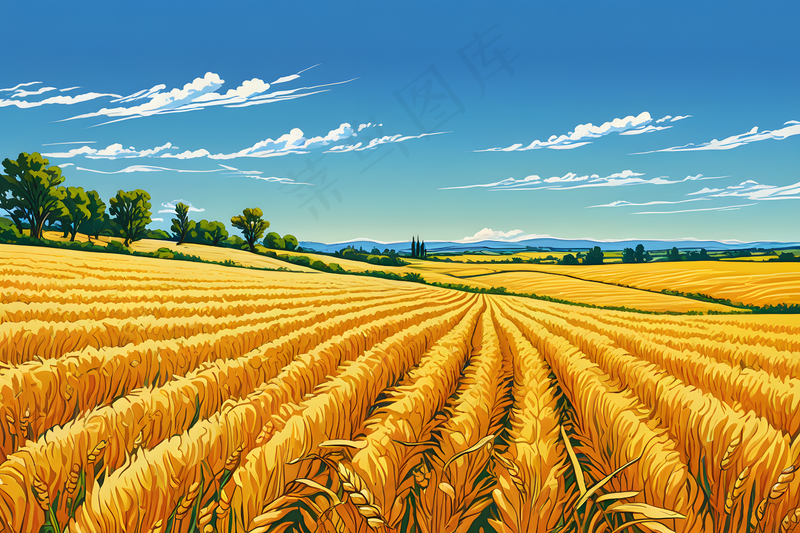 晴朗天空下麦田景色图片