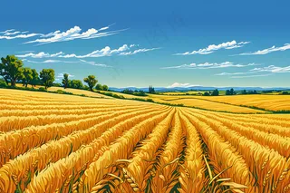 晴朗天空下麦田景色图片