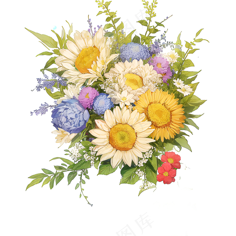 黄色 绿色 手绘 花丛 免抠 素材 15