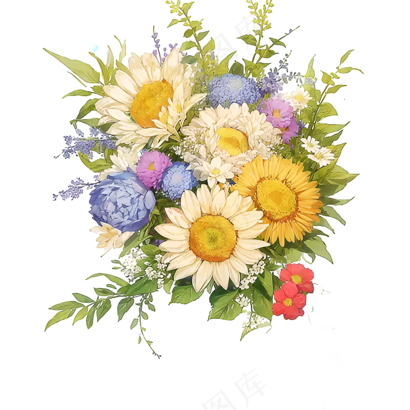 黄色 绿色 手绘 花丛 免抠 素材 15