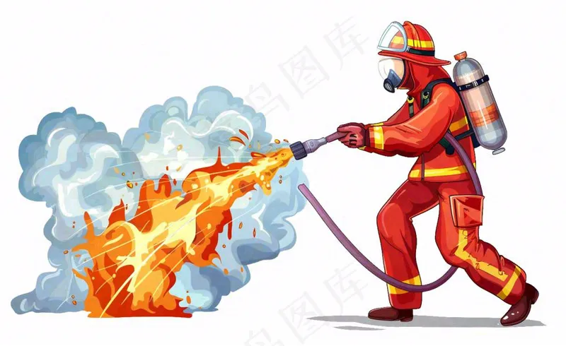 消防员灭火救火火焰劳动人物卡通插画免抠(1408x864)