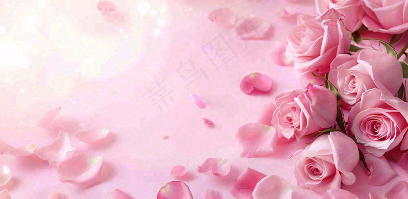 粉红背景上的玫瑰花美丽浪漫梦幻爱情情人节七夕摄影图(1568x768)