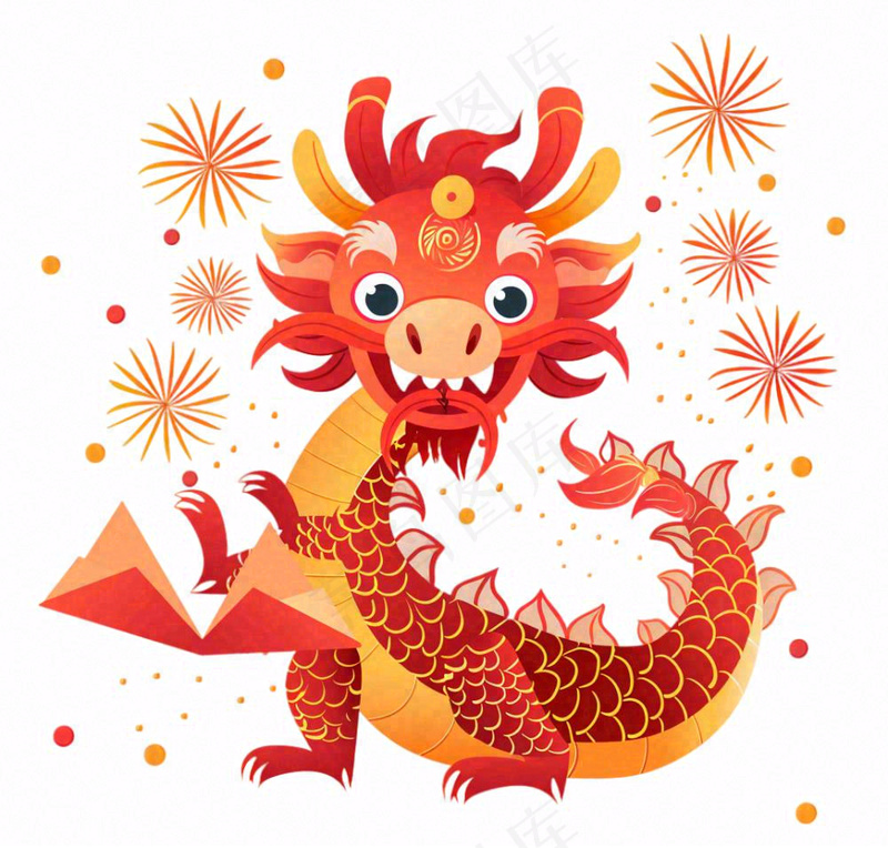 中国龙龙年红色卡通插画免抠(1072x1024)