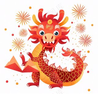 中国龙龙年红色卡通插画免抠