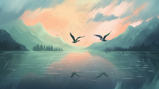 中国山水水墨画插画背景