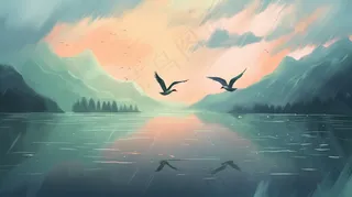 中国山水水墨画插画背景