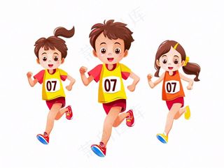 跑步比赛三人学生运动卡通插画免抠