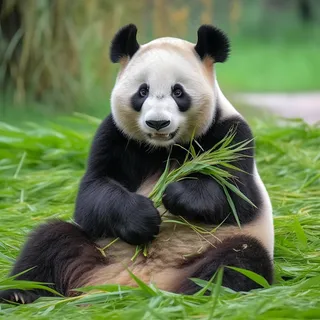 a panda bear that is sitting in the grass, a portrait by Dietmar Damerau, pixabay, sumatraism, a cute giant panda, panda, tian zi 