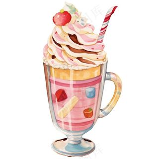 奶油冰淇淋饮料草莓味卡通插画免抠