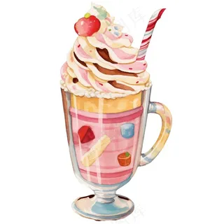 奶油冰淇淋饮料草莓味卡通插画免抠