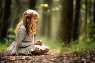 森林阳光下的绿色森系精灵女孩摄影图