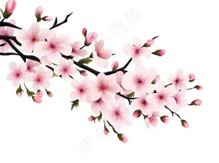 粉色樱花桃花枝条春天卡通插画免抠
