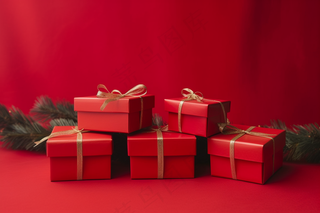 新年节日礼物红色礼盒圣诞摄影图