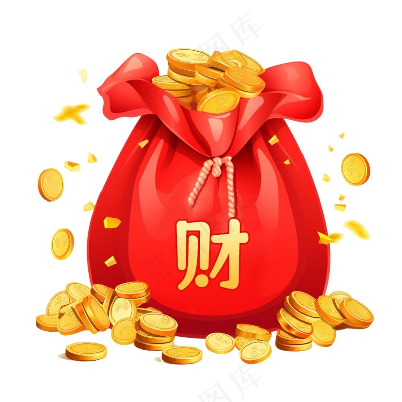 大吉卡通新年福袋金元宝简约福袋金子金币国潮新年元素免抠(1024x1024)