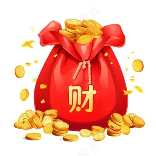 大吉卡通新年福袋金元宝简约福袋金子金币国潮新年元素免抠