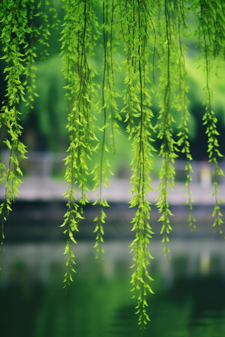 春天抽新芽柳树枝条摄影图