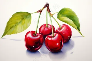 樱桃车厘子水果彩铅水彩插画插图背景