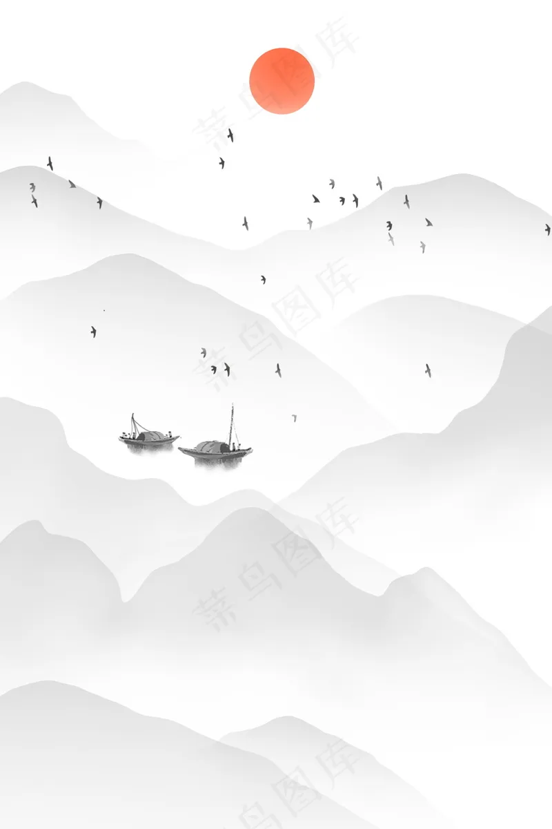 水墨画山水画素材psd模版下载