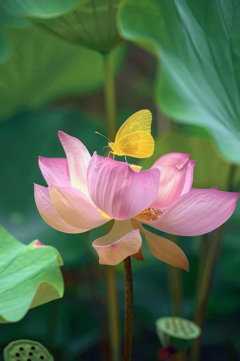 夏日荷花上的蝴蝶摄影图 (2688x4032)