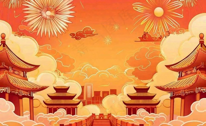国潮风红色祖国欢庆国庆新年插画背景(1408x864)