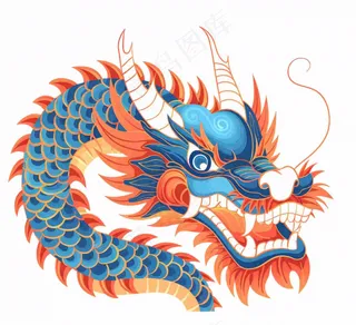 中国龙龙形动物国潮风插画免抠
