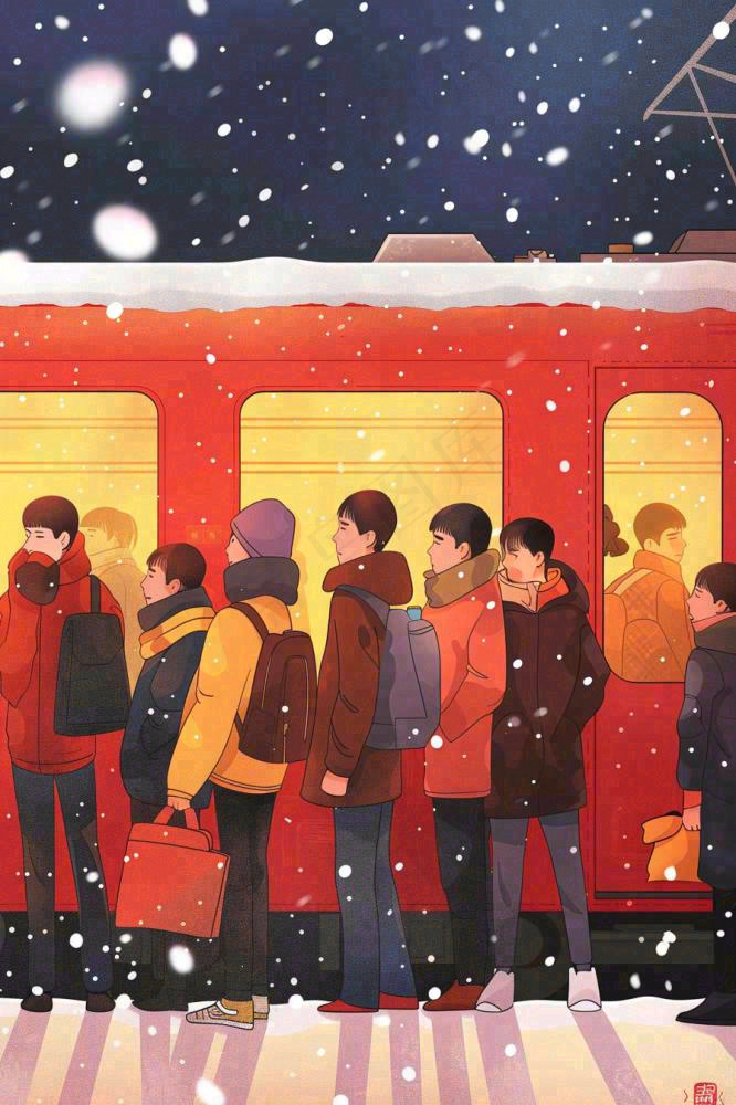 新年春节春运高铁火车回家过年卡通插画背景(896x1344)
