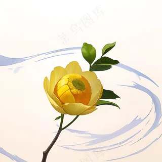 白色黄色手绘新中式风格花植物75