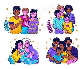 多人美式多巴胺色彩插画4幅