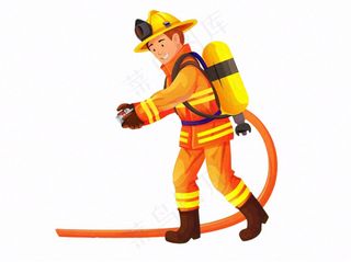 消防员灭火卡通插画免抠