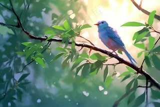 树枝上的小鸟古风卡通插画背景